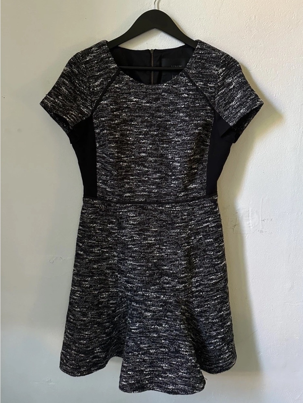 J Crew Tweed Fit Flare Dress Women S Size 6 Black White Textured Career Mini